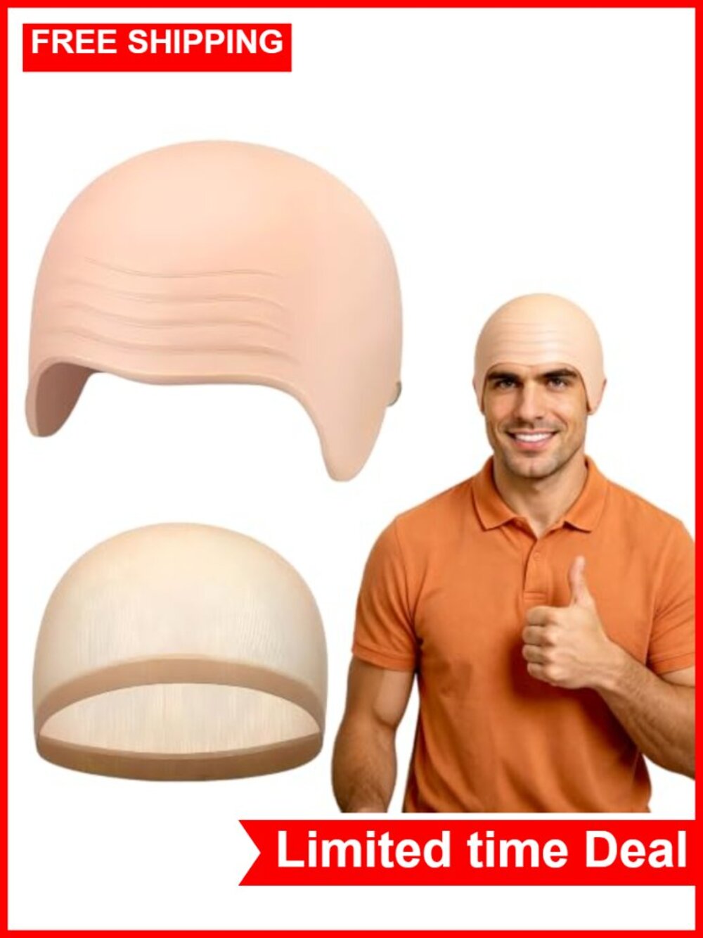 2PCS Bald Cap Latex for Halloween Costume Party Makeup Adults